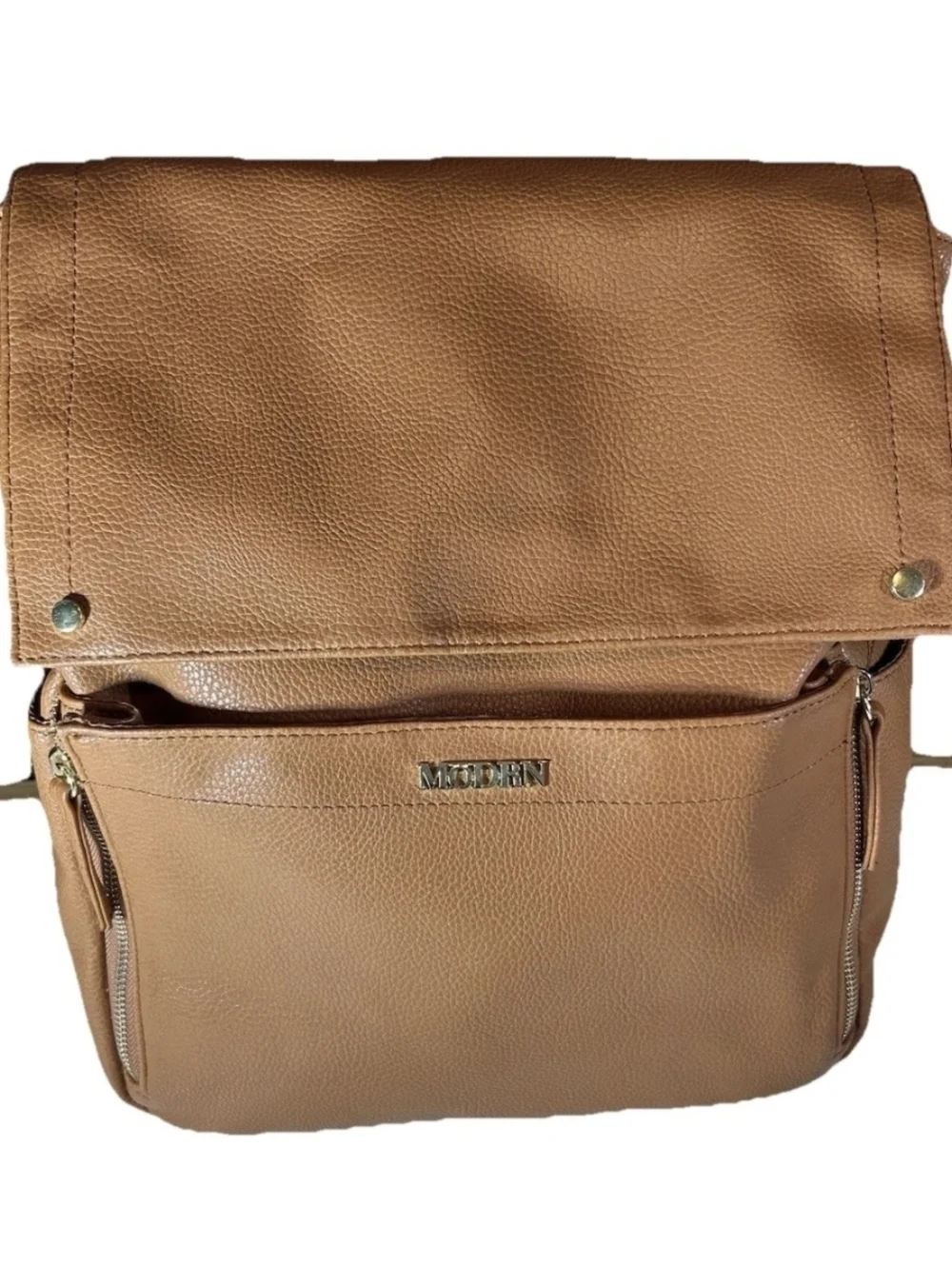 MoDRN Diaper Bag Convertible Backpack Cognac Brown Faux Leather